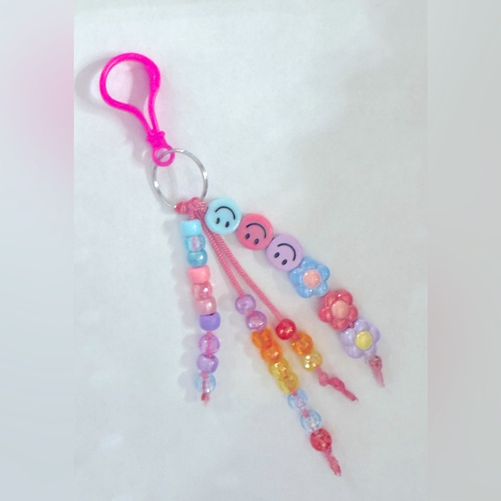 Colorful Beaded Keychain/bag chain with Smiley Faces